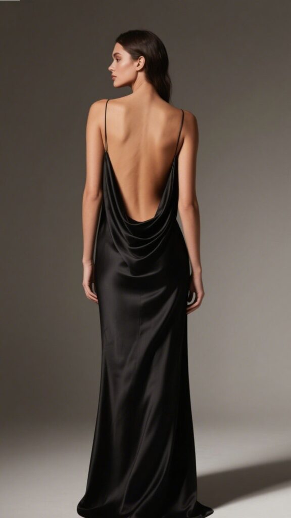 8. The Backless Satin Gown – “Golden Glow Backdrop”