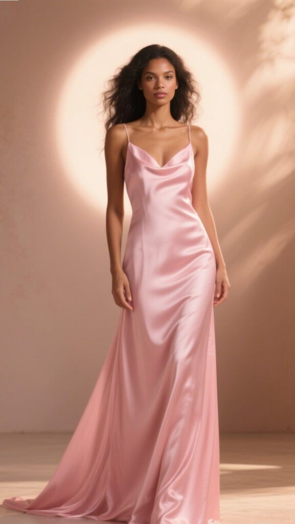 8. The Baby Pink Satin Maxi – “Soft Radiance”