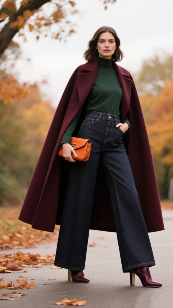 10. Denim + Structured Cape Coat 🧥✨