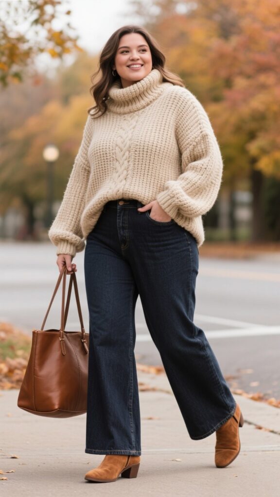 1. The Cozy Knit & Denim Duo 🍁🧶